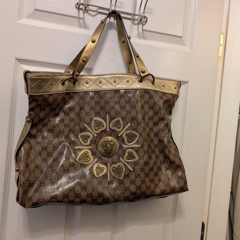 Brown and Gold Irina Gucci Designer Tote Bag